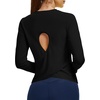 image:imageAlaroo Open Back Workout Tops for Women Long Sleeve Gym Yoga Sport Athletic Shirts Split Back Loose CropBlack
