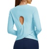 image:imageAlaroo Open Back Workout Tops for Women Long Sleeve Gym Yoga Sport Athletic Shirts Split Back Loose CropLight Blue