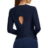 image:imageAlaroo Open Back Workout Tops for Women Long Sleeve Gym Yoga Sport Athletic Shirts Split Back Loose CropNavy
