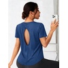 image:imageAlaroo Open Back Workout Tops for Women Short Sleeve Pilates OutfitsDark Blue