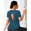 image:imageAlaroo Open Back Workout Tops for Women Short Sleeve Pilates OutfitsNavy