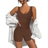 image:imageAlaroo Two Piece Workout Sets for Women Summer Casual Matching Short Set05 Solid Brown