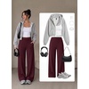 image:imageAlaroo Wide Leg Pants for Women Casual Yoga Tummy ControlDark Wine