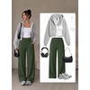 image:imageAlaroo Wide Leg Pants for Women Casual Yoga Tummy ControlGreen