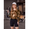 image:imageAlaroo Womens Long Sleeve Shirts Oversize Crop Top Workout OutfitsBrown Print