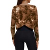 image:imageAlaroo Womens Long Sleeve Shirts Oversize Crop Top Workout OutfitsBrown Print