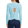 image:imageAlaroo Open Back Workout Tops for Women Long Sleeve Gym Yoga Sport Athletic Shirts Split Back Loose CropLight Blue