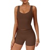 image:imageAlaroo Two Piece Workout Sets for Women Summer Casual Matching Short Set05 Solid Brown