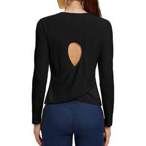 image:imageAlaroo Open Back Workout Tops for Women Long Sleeve Gym Yoga Sport Athletic Shirts Split Back Loose CropBlack