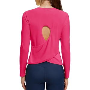 image:imageAlaroo Open Back Workout Tops for Women Long Sleeve Gym Yoga Sport Athletic Shirts Split Back Loose CropHot Pink