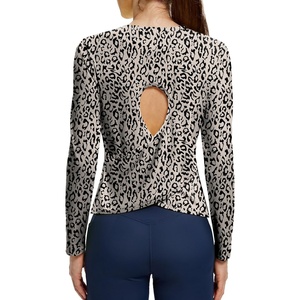 image:imageAlaroo Open Back Workout Tops for Women Long Sleeve Gym Yoga Sport Athletic Shirts Split Back Loose CropLeopard