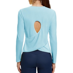 image:imageAlaroo Open Back Workout Tops for Women Long Sleeve Gym Yoga Sport Athletic Shirts Split Back Loose CropLight Blue