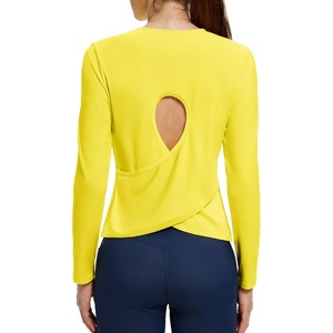 image:imageAlaroo Open Back Workout Tops for Women Long Sleeve Gym Yoga Sport Athletic Shirts Split Back Loose CropYellow