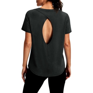 image:imageAlaroo Open Back Workout Tops for Women Short Sleeve Pilates OutfitsBlack