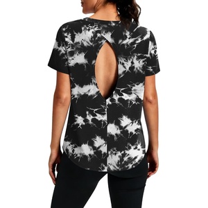 image:imageAlaroo Open Back Workout Tops for Women Short Sleeve Pilates OutfitsBlack Print