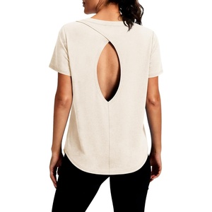 image:imageAlaroo Open Back Workout Tops for Women Short Sleeve Pilates OutfitsCream