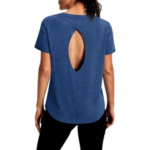 image:imageAlaroo Open Back Workout Tops for Women Short Sleeve Pilates OutfitsDark Blue