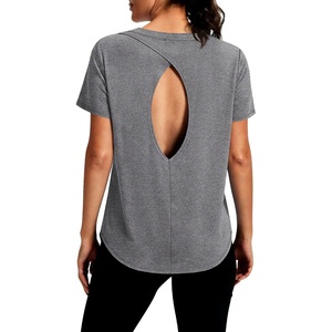 image:imageAlaroo Open Back Workout Tops for Women Short Sleeve Pilates OutfitsGrey