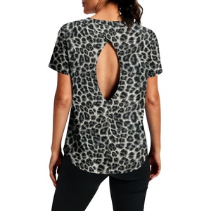 image:imageAlaroo Open Back Workout Tops for Women Short Sleeve Pilates OutfitsLeopard Print