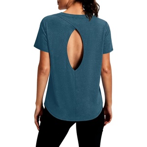 image:imageAlaroo Open Back Workout Tops for Women Short Sleeve Pilates OutfitsNavy