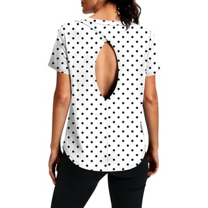 image:imageAlaroo Open Back Workout Tops for Women Short Sleeve Pilates OutfitsWhite Polka Dots