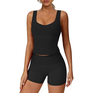 image:imageAlaroo Two Piece Workout Sets for Women Summer Casual Matching Short Set05 Solid Black