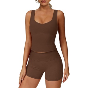 image:imageAlaroo Two Piece Workout Sets for Women Summer Casual Matching Short Set05 Solid Brown