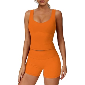 image:imageAlaroo Two Piece Workout Sets for Women Summer Casual Matching Short Set05 Solid Orange