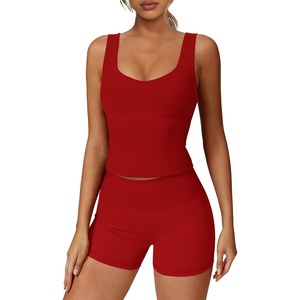 image:imageAlaroo Two Piece Workout Sets for Women Summer Casual Matching Short Set06 Solid Red