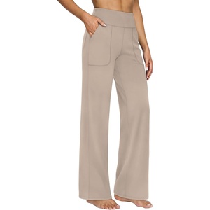 image:imageAlaroo Wide Leg Yoga Pants for Women with 3 Pockets Athletic Casual WorkKhaki