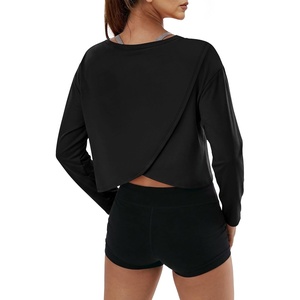 image:imageAlaroo Womens Long Sleeve Shirts Oversize Crop Top Workout OutfitsBlack