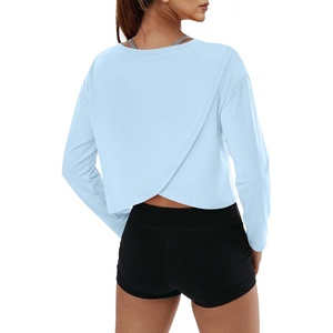 image:imageAlaroo Womens Long Sleeve Shirts Oversize Crop Top Workout OutfitsBlue