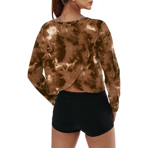 image:imageAlaroo Womens Long Sleeve Shirts Oversize Crop Top Workout OutfitsBrown Print