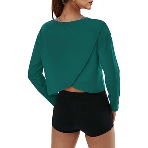 image:imageAlaroo Womens Long Sleeve Shirts Oversize Crop Top Workout OutfitsGreen
