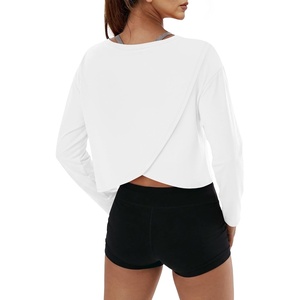 image:imageAlaroo Womens Long Sleeve Shirts Oversize Crop Top Workout OutfitsOffwhite