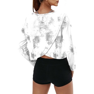 image:imageAlaroo Womens Long Sleeve Shirts Oversize Crop Top Workout OutfitsWhite Print