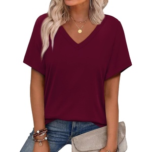image:imageAlaroo Womens Summer Tops 2026 V Neck Short Sleeve Shirts Trendy Dressy Casual Vacation Outfits PrintedBurgundy Red