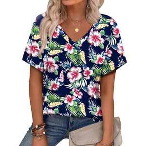 image:imageAlaroo Womens Summer Tops 2026 V Neck Short Sleeve Shirts Trendy Dressy Casual Vacation Outfits PrintedPrint 01