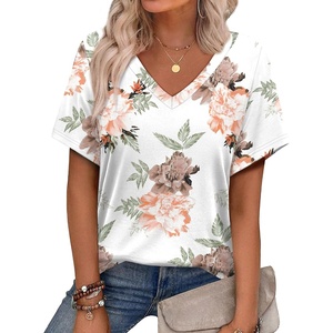 image:imageAlaroo Womens Summer Tops 2026 V Neck Short Sleeve Shirts Trendy Dressy Casual Vacation Outfits PrintedPrint 02