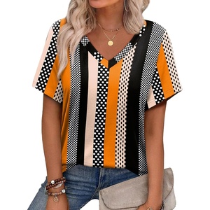 image:imageAlaroo Womens Summer Tops 2026 V Neck Short Sleeve Shirts Trendy Dressy Casual Vacation Outfits PrintedPrint 03