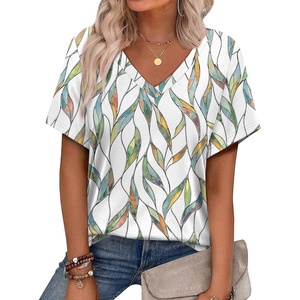 image:imageAlaroo Womens Summer Tops 2026 V Neck Short Sleeve Shirts Trendy Dressy Casual Vacation Outfits PrintedPrint 04