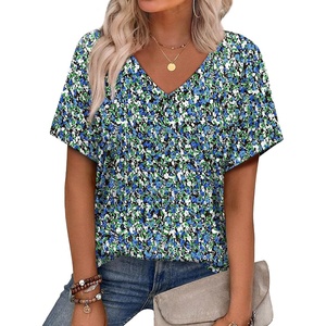 image:imageAlaroo Womens Summer Tops 2026 V Neck Short Sleeve Shirts Trendy Dressy Casual Vacation Outfits PrintedPrint 07