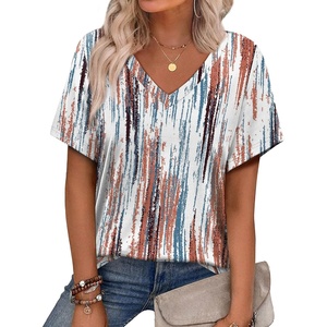 image:imageAlaroo Womens Summer Tops 2026 V Neck Short Sleeve Shirts Trendy Dressy Casual Vacation Outfits PrintedPrint 08