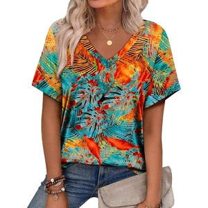 image:imageAlaroo Womens Summer Tops 2026 V Neck Short Sleeve Shirts Trendy Dressy Casual Vacation Outfits PrintedPrint 09