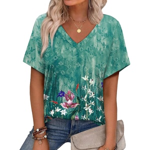 image:imageAlaroo Womens Summer Tops 2026 V Neck Short Sleeve Shirts Trendy Dressy Casual Vacation Outfits PrintedPrint 13