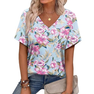 image:imageAlaroo Womens Summer Tops 2026 V Neck Short Sleeve Shirts Trendy Dressy Casual Vacation Outfits PrintedPrint 19