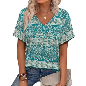 image:imageAlaroo Womens Summer Tops 2026 V Neck Short Sleeve Shirts Trendy Dressy Casual Vacation Outfits PrintedPrint 21