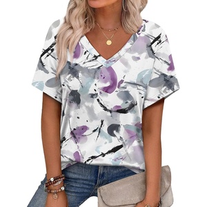 image:imageAlaroo Womens Summer Tops 2026 V Neck Short Sleeve Shirts Trendy Dressy Casual Vacation Outfits PrintedPrint 23