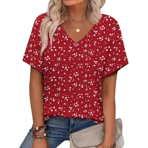 image:imageAlaroo Womens Summer Tops 2026 V Neck Short Sleeve Shirts Trendy Dressy Casual Vacation Outfits PrintedPrint 24