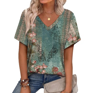 image:imageAlaroo Womens Summer Tops 2026 V Neck Short Sleeve Shirts Trendy Dressy Casual Vacation Outfits PrintedPrint 25
